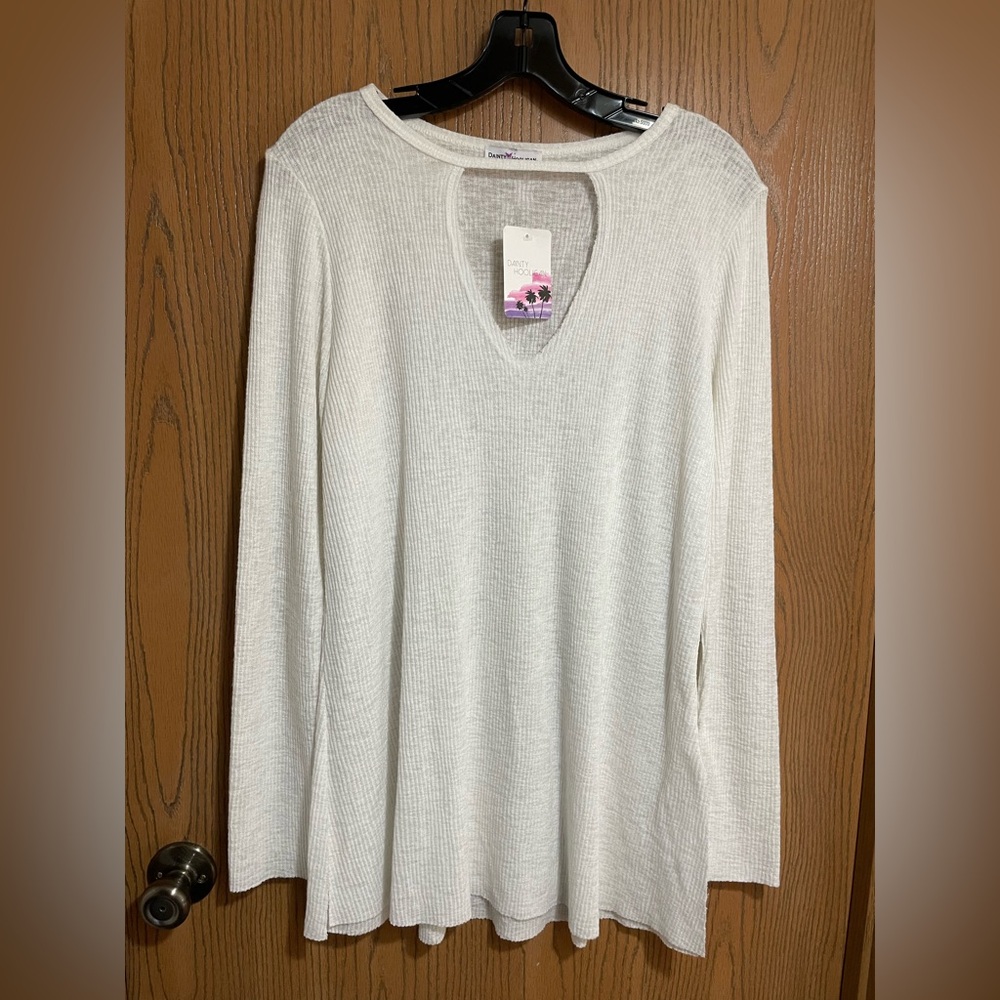 Dainty Hooligan Ivory Long Sleeve Top with Front Keyhole